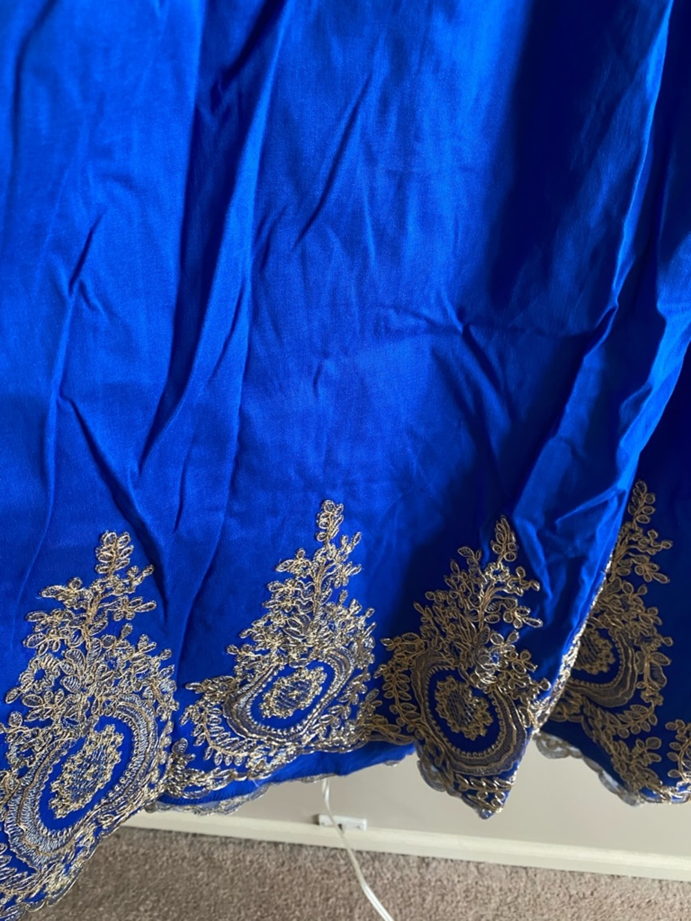 Deep Blue Halter Midi Dress‎ with Gold Embroidered Hem - Picture 7 of 11